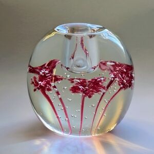 Vintage Blown Glass Floral  Paperweight Candle Holder
